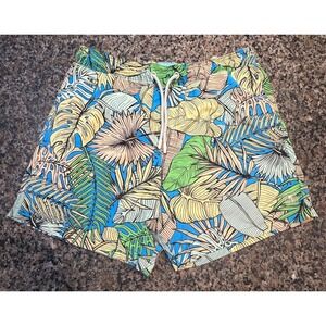 Malibu Beach Club Mens Tropical Palm Leaf Swim Trunks